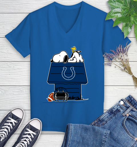 Indianapolis Colts NFL Football Snoopy Woodstock The Peanuts Movie Women's V-Neck T-Shirt 10