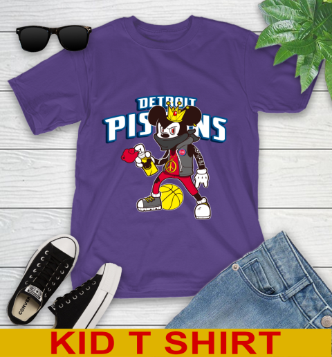 Detroit Pistons NBA Basketball Mickey Peace Sign Sports Youth T-Shirt 4
