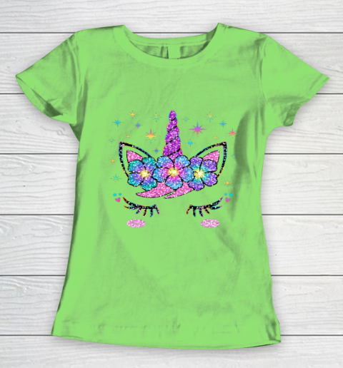 Unicorn Costume Rainbow Face Girls Women's T-Shirt 5