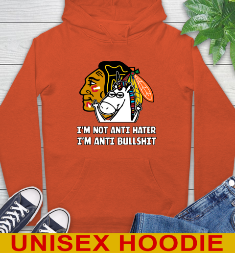 Chicago Blackhawks NHL Hockey Unicorn I'm Not Anti Hater I'm Anti Bullshit Hoodie 5