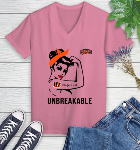 NFL Cincinnati Bengals Girl Unbreakable Football Sports Women's V-Neck T-Shirt 8