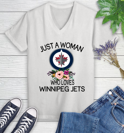 NHL Just A Woman Who Loves Winnipeg Jets Hockey Sports Women's V-Neck T-Shirt