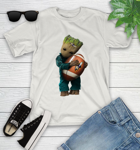 NFL Groot Guardians Of The Galaxy Football Sports Baltimore Ravens Youth T-Shirt - Image 13