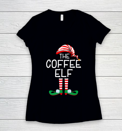 Coffee Elf Family Matching Group Christmas Gift Mom Dad Women's V-Neck T-Shirt