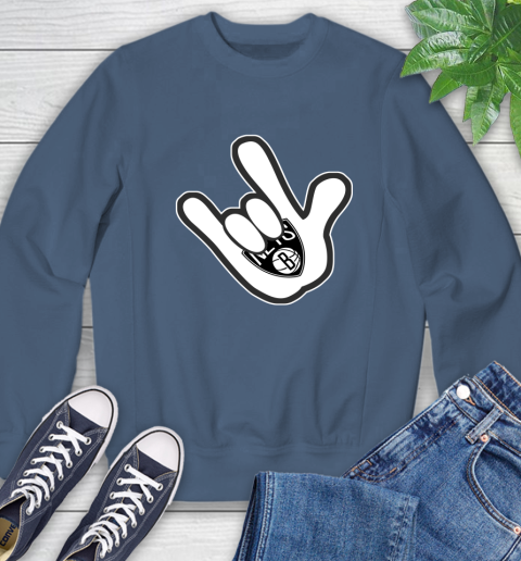 Brooklyn Nets NBA Basketball Mickey Rock Hand Disney Sweatshirt 7