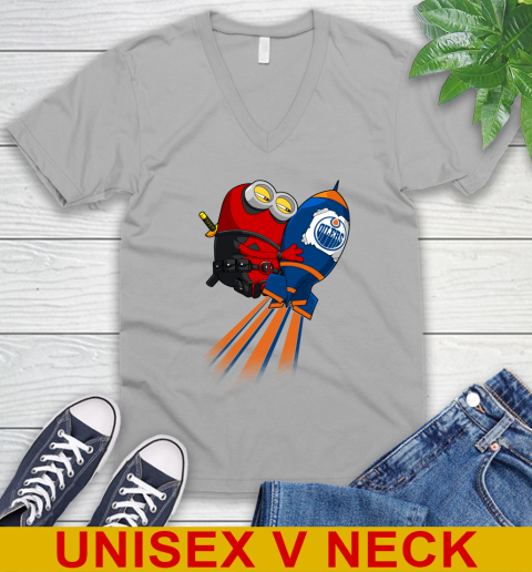 NHL Hockey Edmonton Oilers Deadpool Minion Marvel Shirt V-Neck T-Shirt 3