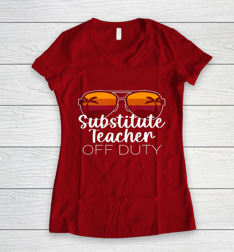 Substitute Teacher of the Deaf Off Duty Sunglasses Sunset Women's V-Neck T-Shirt 8
