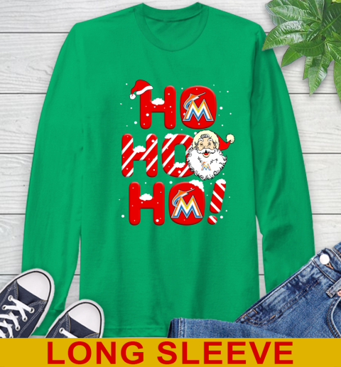 Miami Marlins MLB Baseball Ho Ho Ho Santa Claus Merry Christmas Shirt Long Sleeve T-Shirt 8