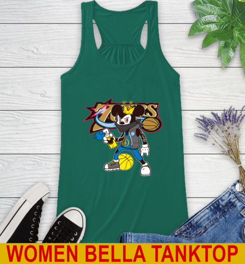 Philadelphia 76ers NBA Basketball Mickey Peace Sign Sports Racerback Tank 7