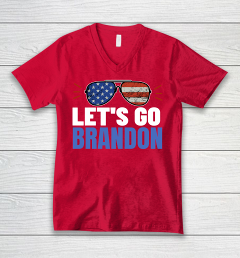 Let's Go Brandon Flag Sunglasses V-Neck T-Shirt 4