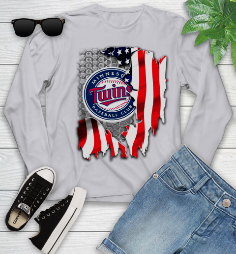 Minnesota Twins MLB Baseball American Flag Youth Long Sleeve 5