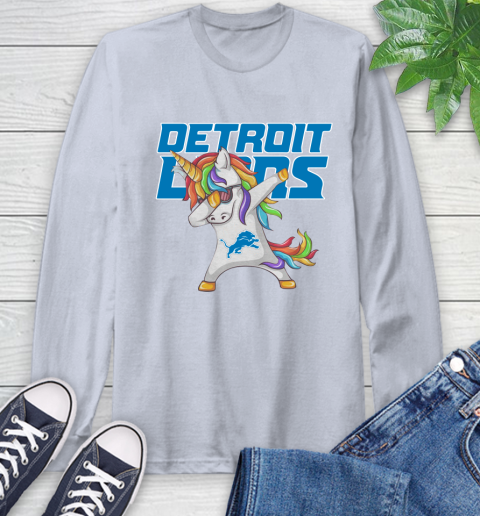 Detroit Lions NFL Football Funny Unicorn Dabbing Sports Long Sleeve T-Shirt 6