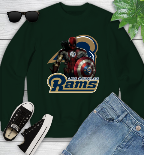 NFL Captain America Thor Spider Man Hawkeye Avengers Endgame Football Los Angeles Rams Youth Sweatshirt 10