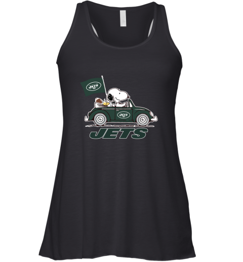 Snoopy And Woodstock Ride The New York Jets Car NFL Racerback Tank