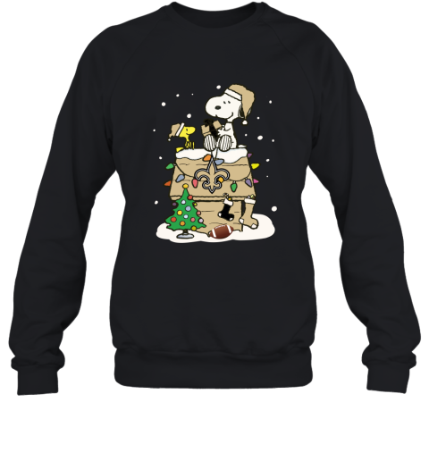 9flb a happy christmas with new orleans saints snoopy sweatshirt 35 front black