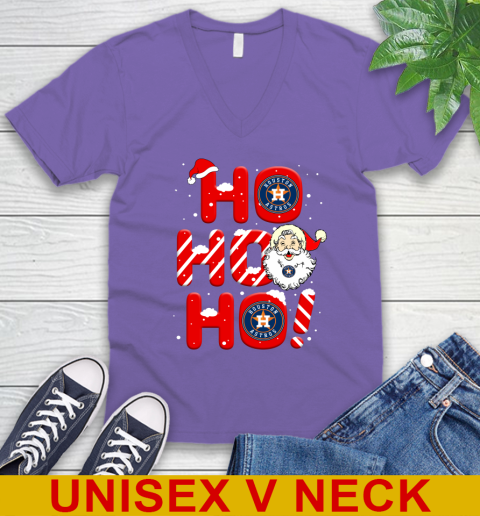 Houston Astros MLB Baseball Ho Ho Ho Santa Claus Merry Christmas Shirt V-Neck T-Shirt 8