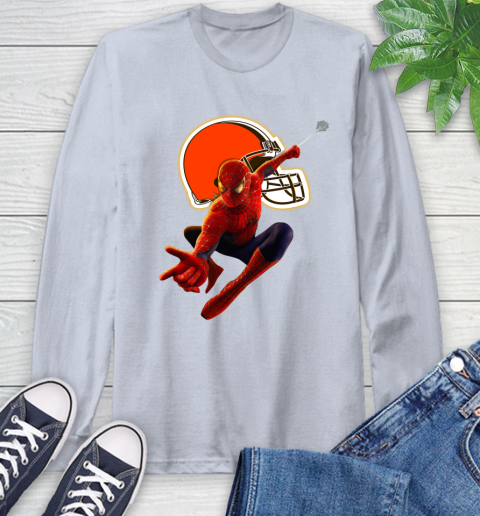 NFL Spider Man Avengers Endgame Football Cleveland Browns Long Sleeve T-Shirt 6