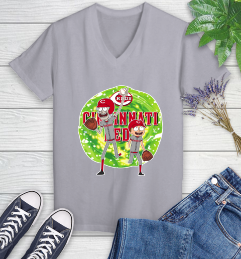 MLB Cincinnati Reds Rick And Morty Baseball Sports Women's V-Neck T-Shirt 4