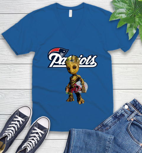 New England Patriots NFL Football Groot Marvel Guardians Of The Galaxy V-Neck T-Shirt 6