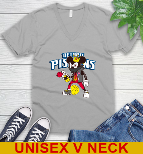 Detroit Pistons NBA Basketball Mickey Peace Sign Sports V-Neck T-Shirt 4