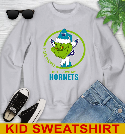 Charlotte Hornets NBA Christmas Grinch I Hate People But I Love My Favorite Basketball Team Youth Sweatshirt 4