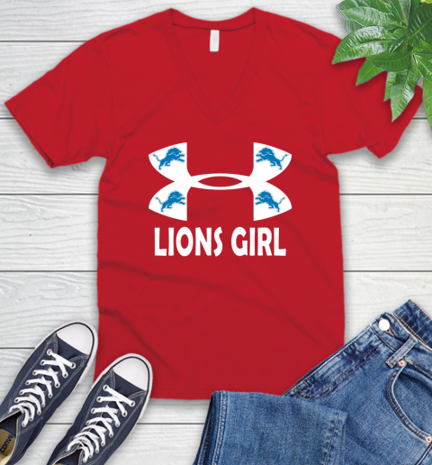 NFL Detroit Lions Girl Under Armour Football Sports V-Neck T-Shirt 6