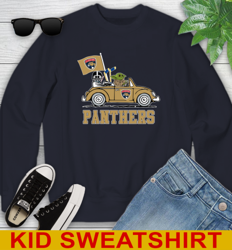 NHL Hockey Florida Panthers Darth Vader Baby Yoda Driving Star Wars Shirt Youth Sweatshirt 3