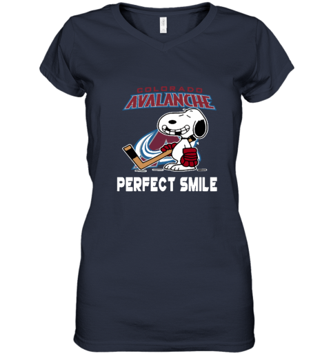 z8cg colorado avalanche snoopy perfect smile the peanuts women v neck t shirt 39 front navy