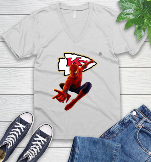 NFL Spider Man Avengers Endgame Football Kansas City Chiefs V-Neck T-Shirt