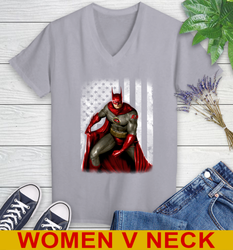 Tampa Bay Buccaneers NFL Football Batman DC American Flag Shirt Women's V-Neck T-Shirt 4
