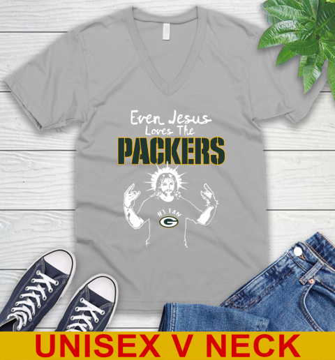 Green Bay Packers NFL Football Even Jesus Loves The Packers Shirt V-Neck T-Shirt 3