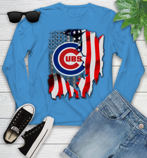 Chicago Cubs MLB Baseball American Flag Youth Long Sleeve 8