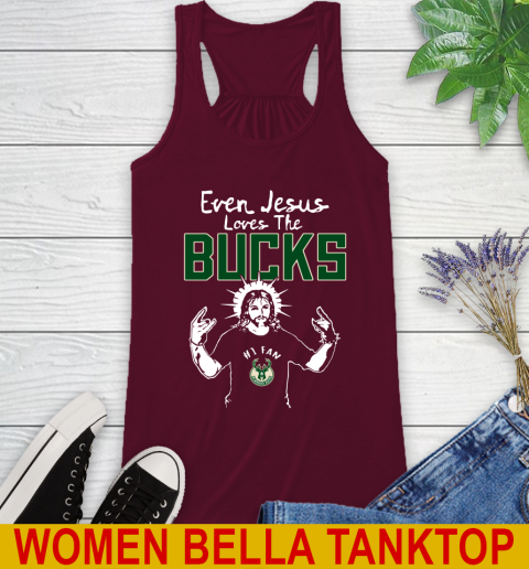 Milwaukee Bucks NBA Basketball Even Jesus Loves The Bucks Shirt Racerback Tank - Image 3