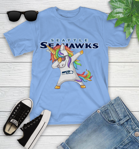 Seattle Seahawks NFL Football Funny Unicorn Dabbing Sports Youth T Shirt Tee For Sports