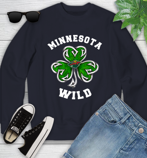 NHL Minnesota Wild Three Leaf Clover St Patrick's Day Hockey Sports Youth Sweatshirt 2
