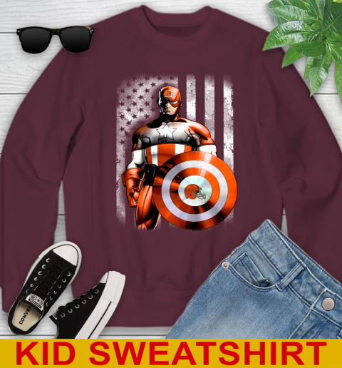 Cleveland Browns NFL Football Captain America Marvel Avengers American Flag Shirt Youth Sweatshirt 4