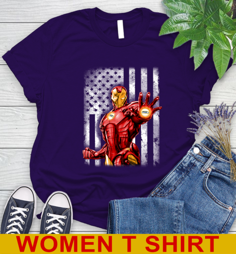 Seattle Seahawks NFL Football Iron Man Avengers American Flag Shirt Women's T-Shirt 4