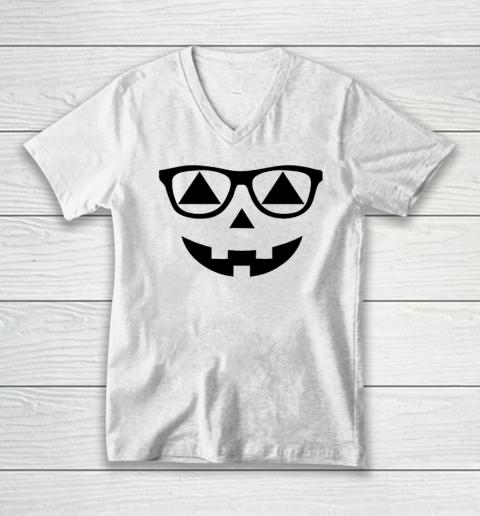 Halloween Pumpkin Sunglasses Jack O' Lantern Face Funny V-Neck T-Shirt