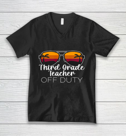 3rd Grade Teacher Off Duty Sunglasses Beach Sunset V-Neck T-Shirt