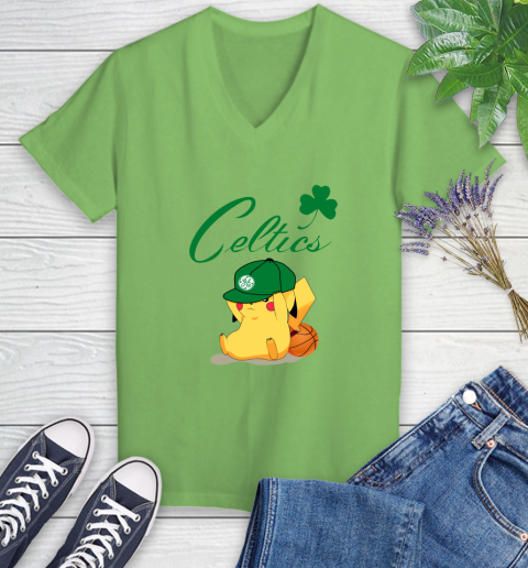 NBA Pikachu Basketball Sports Boston Celtics Women's V-Neck T-Shirt 11