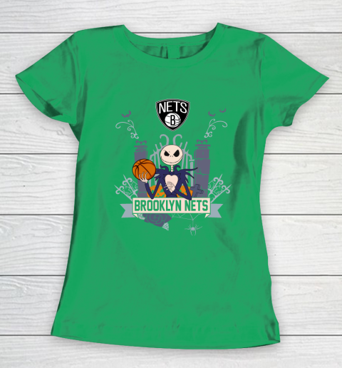 NBA Brooklyn Nets Basketball Jack Skellington Halloween Women's T-Shirt 5