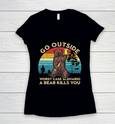 Camping, go outside, the worst that can happen is a bear kills you Classic T Shirt Women's V-Neck T-Shirt