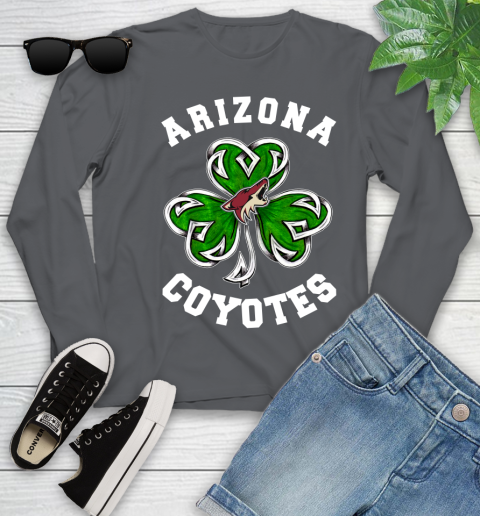 NHL Arizona Coyotes Three Leaf Clover St Patrick's Day Hockey Sports Youth Long Sleeve 9