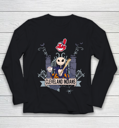 MLB Cleveland Indians Baseball Jack Skellington Halloween Youth Long Sleeve