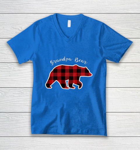 GRANDPA BEAR Men Red Plaid Christmas Pajama Family Gift V-Neck T-Shirt 5