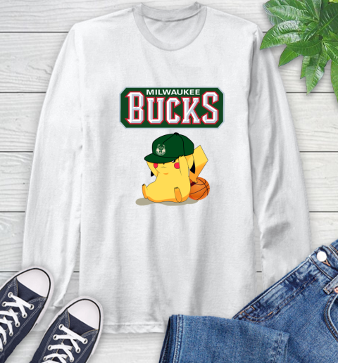 NBA Pikachu Basketball Sports Milwaukee Bucks Long Sleeve T-Shirt