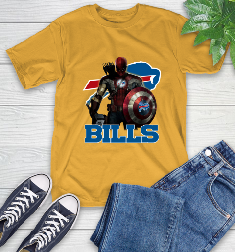 NFL Captain America Thor Spider Man Hawkeye Avengers Endgame Football Buffalo Bills T-Shirt 3