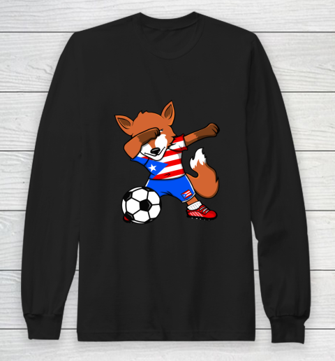 Dabbing Fox Puerto Rico Soccer Fans Jersey Football Lovers Long Sleeve T-Shirt