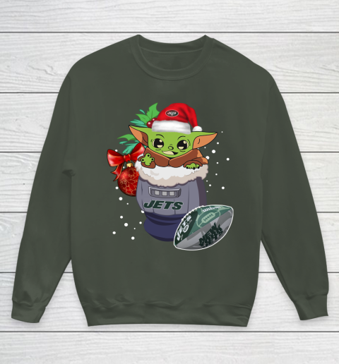 New York Jets Christmas Baby Yoda Star Wars Funny Happy NFL Youth Sweatshirt 10