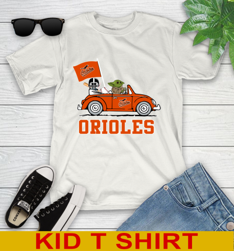 MLB Baseball Baltimore Orioles Darth Vader Baby Yoda Driving Star Wars Shirt Youth T-Shirt